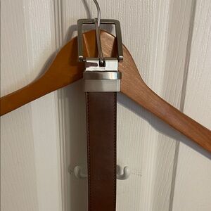 Classic Reversible Brown/Black Leather Belt with Silver Buckle Size 42